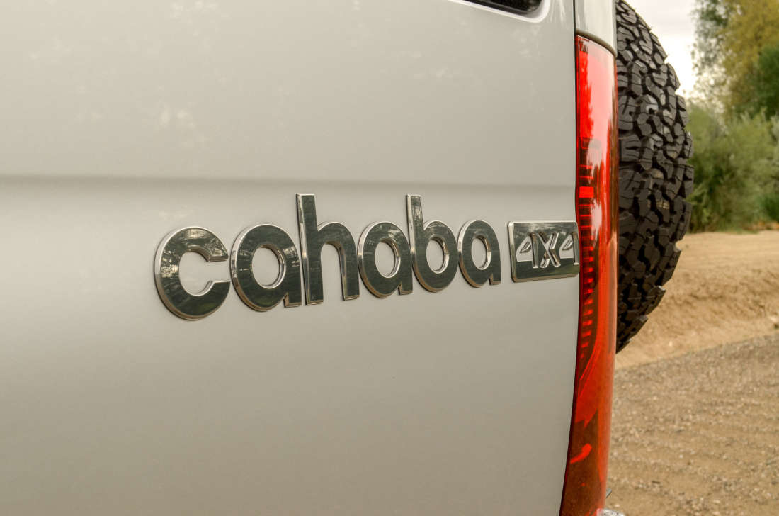 The Cahaba 4x4 badge and rear-mounted spare tire